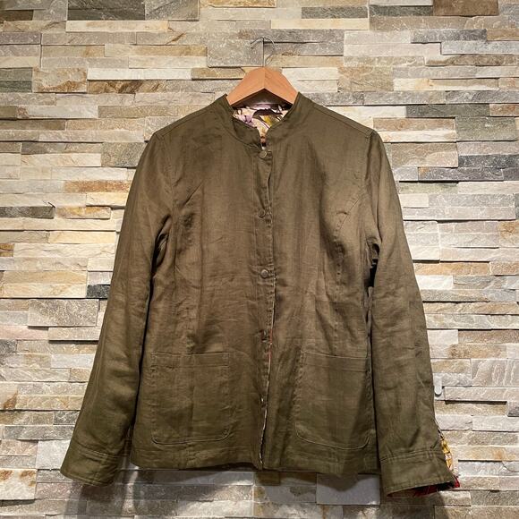 Chico’s Reversible Linen Jacket | 1 M, Fall Floral & Olive Green Capsule Piece - Picture 4 of 11